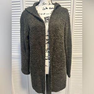 Boucle gray open hooded sweater